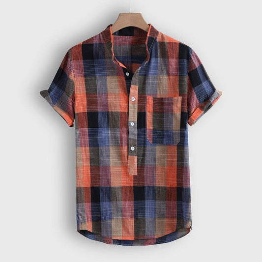 Fashion Men's shirt Streetwear Casual Short sleeve shirt Camisa Button Plaid Hawaii Print Beach Blouse Top Camisa masculina-1