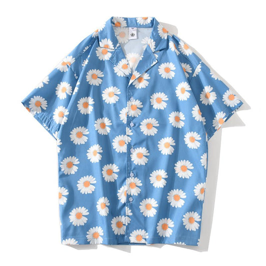 Daisy Print Aloha Shirts Hip Hop Harajuku Men Short Sleeve Beach Hawaiian Flower Shirts Casual Camisa Masculina Shirt-1