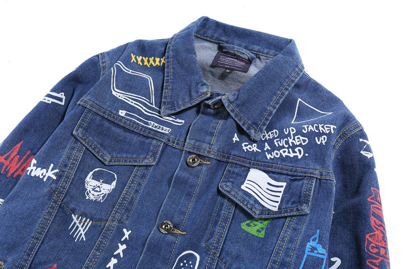 Hip Hop Fashion Printed Jeans Jacket Men Autumn Winter Streetwear Denim Jackets Coats Cowboy Jacket Jaqueta masculina-3
