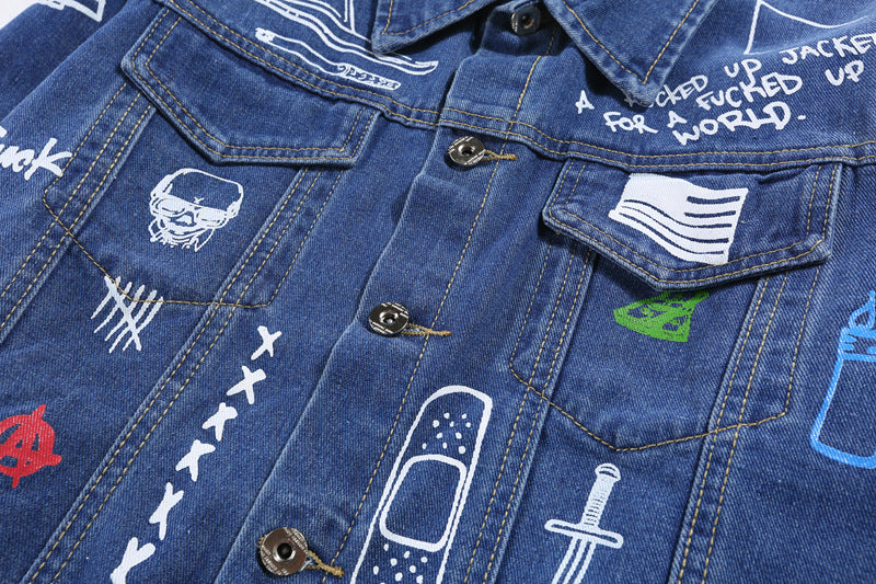 Hip Hop Fashion Printed Jeans Jacket Men Autumn Winter Streetwear Denim Jackets Coats Cowboy Jacket Jaqueta masculina-2