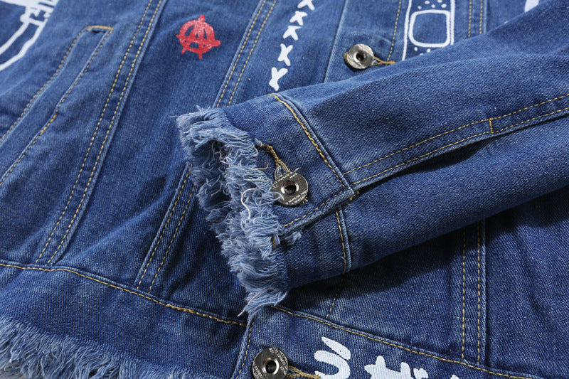 Hip Hop Fashion Printed Jeans Jacket Men Autumn Winter Streetwear Denim Jackets Coats Cowboy Jacket Jaqueta masculina-4