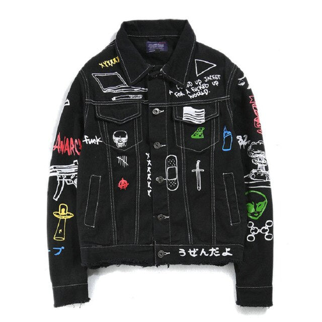 Hip Hop Fashion Printed Jeans Jacket Men Autumn Winter Streetwear Denim Jackets Coats Cowboy Jacket Jaqueta masculina-6
