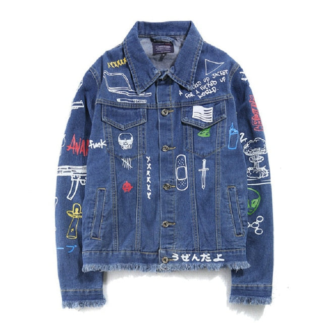 Hip Hop Fashion Printed Jeans Jacket Men Autumn Winter Streetwear Denim Jackets Coats Cowboy Jacket Jaqueta masculina-5