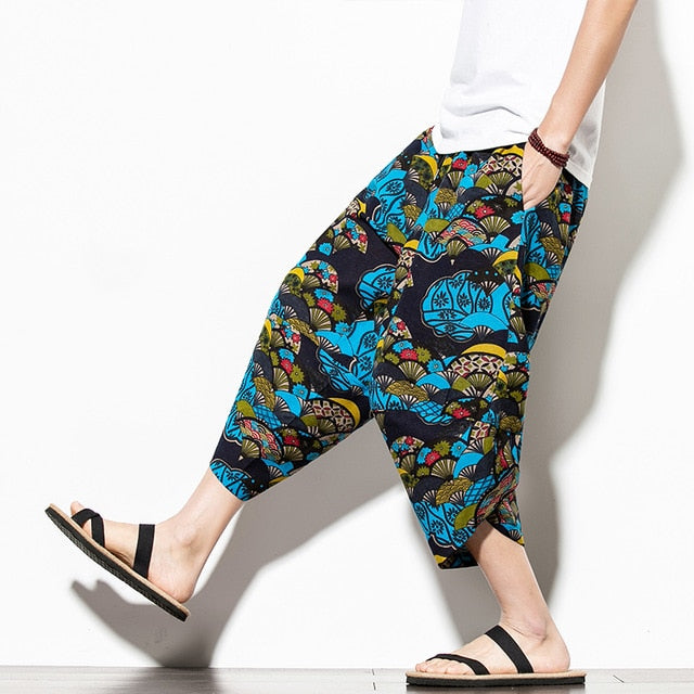 Streetwear Harem Pants Men Calf Length Cotton Bermuda Masculina Wide-legged Bloomers Hip Hop Male Pants Dropshipping-9