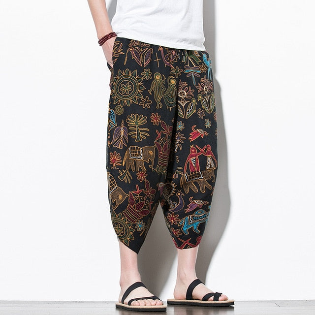 Streetwear Harem Pants Men Calf Length Cotton Bermuda Masculina Wide-legged Bloomers Hip Hop Male Pants Dropshipping-8