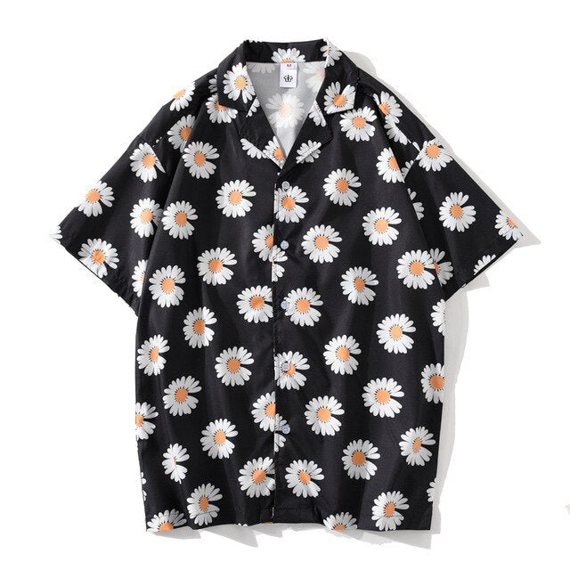 Daisy Print Aloha Shirts Hip Hop Harajuku Men Short Sleeve Beach Hawaiian Flower Shirts Casual Camisa Masculina Shirt-6