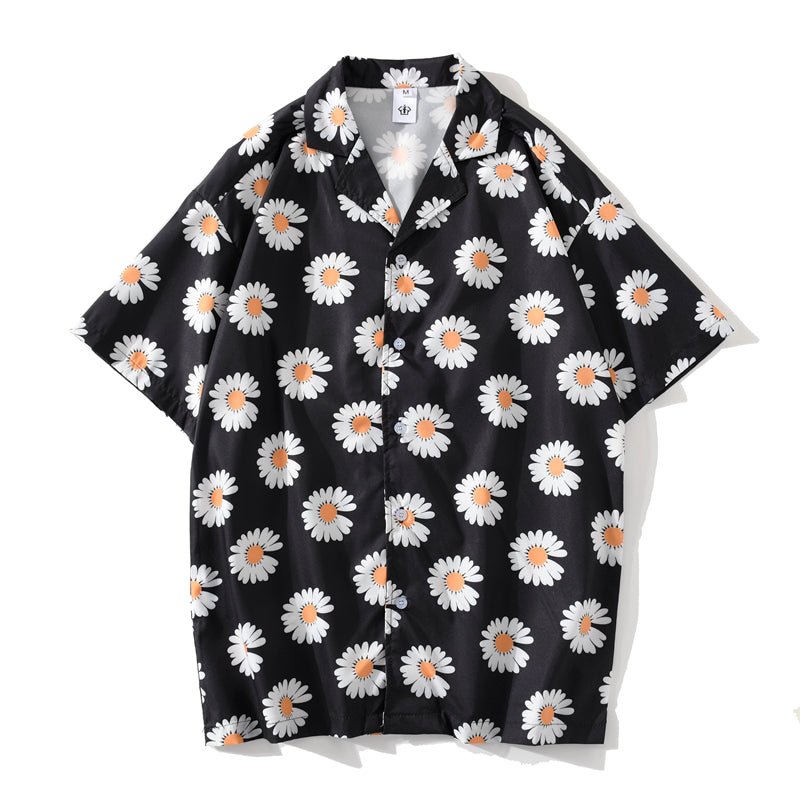 Daisy Print Aloha Shirts Hip Hop Harajuku Men Short Sleeve Beach Hawaiian Flower Shirts Casual Camisa Masculina Shirt-3