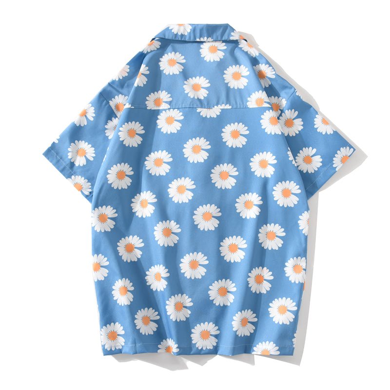 Daisy Print Aloha Shirts Hip Hop Harajuku Men Short Sleeve Beach Hawaiian Flower Shirts Casual Camisa Masculina Shirt-4
