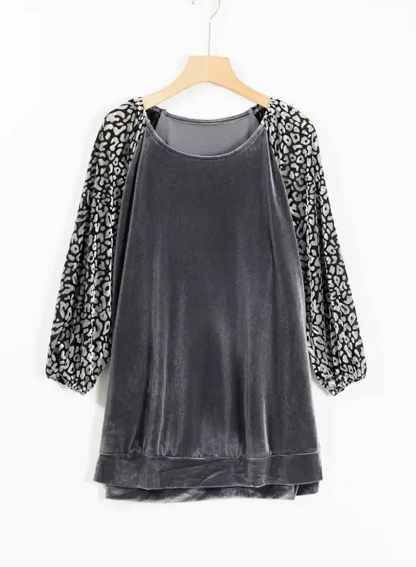 Grey Leopard Velvet Blouse-3
