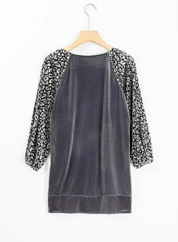 Grey Leopard Velvet Blouse-4