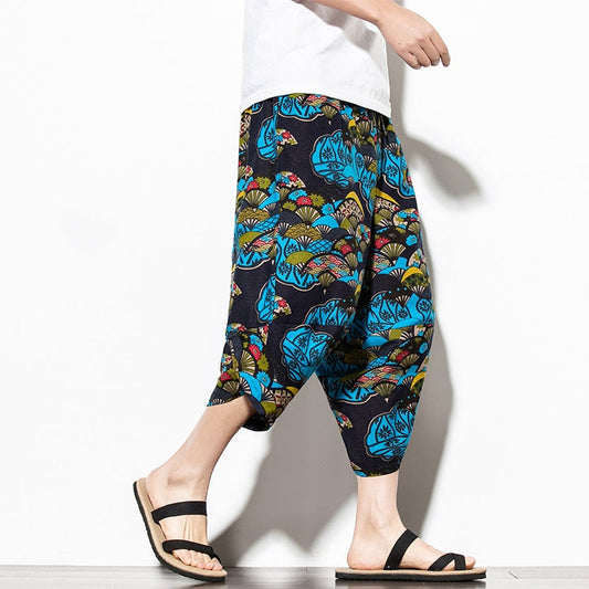 Streetwear Harem Pants Men Calf Length Cotton Bermuda Masculina Wide-legged Bloomers Hip Hop Male Pants Dropshipping-0