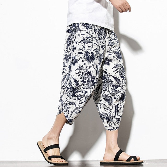 Streetwear Harem Pants Men Calf Length Cotton Bermuda Masculina Wide-legged Bloomers Hip Hop Male Pants Dropshipping-6