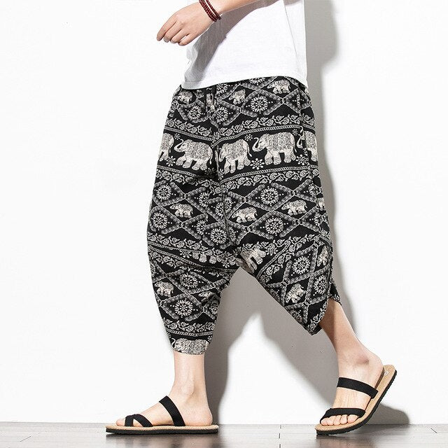 Streetwear Harem Pants Men Calf Length Cotton Bermuda Masculina Wide-legged Bloomers Hip Hop Male Pants Dropshipping-7