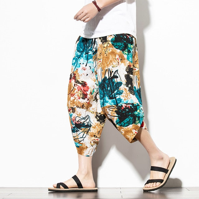 Streetwear Harem Pants Men Calf Length Cotton Bermuda Masculina Wide-legged Bloomers Hip Hop Male Pants Dropshipping-11