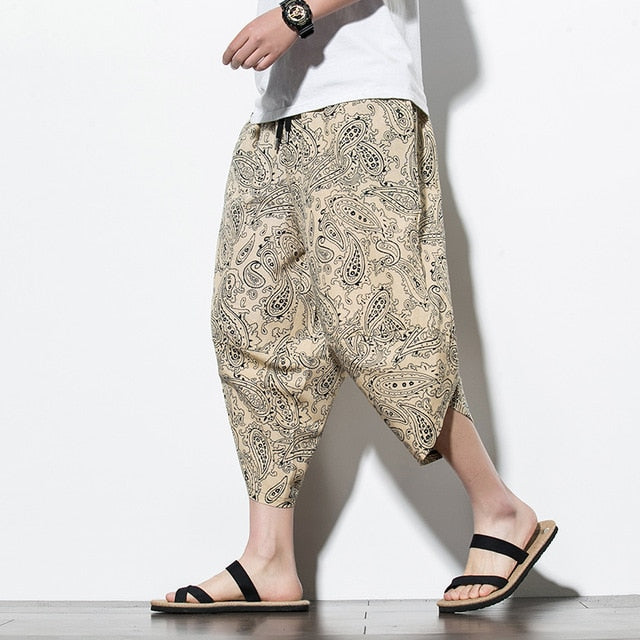 Streetwear Harem Pants Men Calf Length Cotton Bermuda Masculina Wide-legged Bloomers Hip Hop Male Pants Dropshipping-13