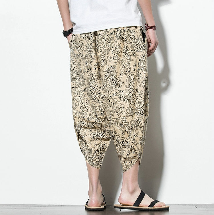 Streetwear Harem Pants Men Calf Length Cotton Bermuda Masculina Wide-legged Bloomers Hip Hop Male Pants Dropshipping-2