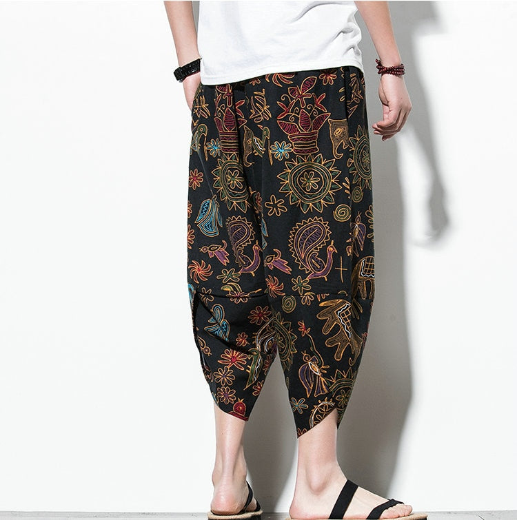 Streetwear Harem Pants Men Calf Length Cotton Bermuda Masculina Wide-legged Bloomers Hip Hop Male Pants Dropshipping-3